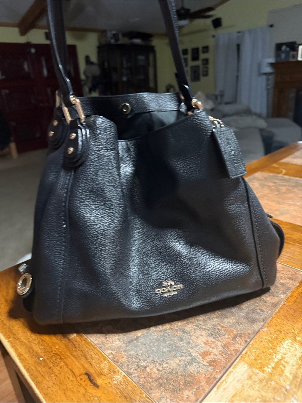 Coach Black Pebbled Leather Shoulder Bag with Gold Hardware